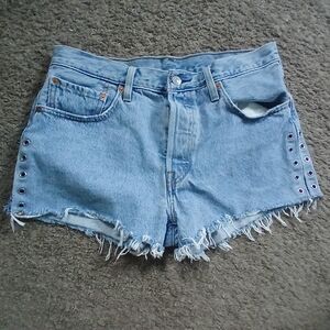 Levi's Blue Distressed Jean Shorts with Raw Hem